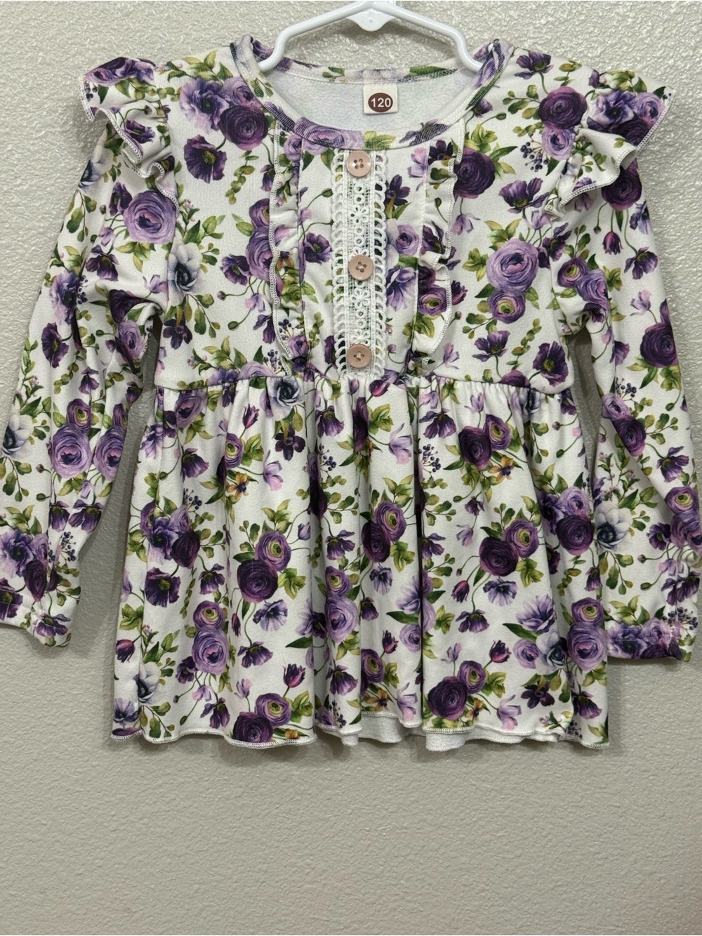 Boutique Girls Purple Floral Tunic Ruffle Top Dress 120